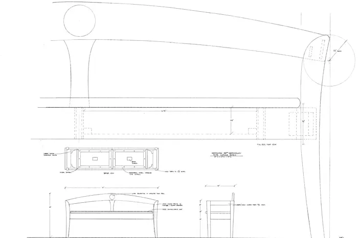 Architectural blueprint with detailed furniture design.