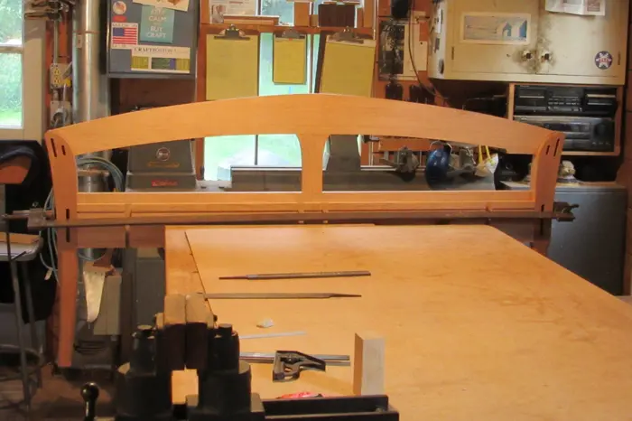 Woodworking project in a workshop setting.